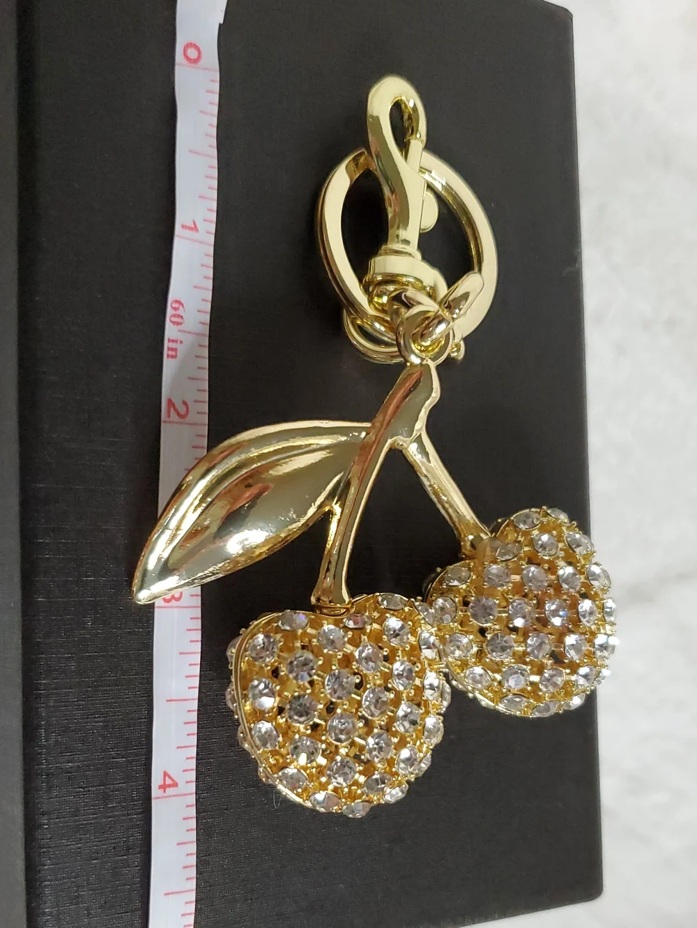 Gold Crystal Cherry Charm Keychain